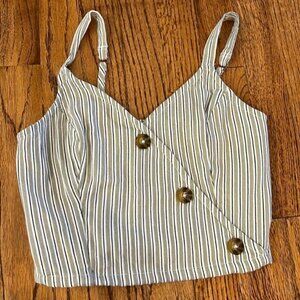 NWT HOLLISTER CROP TANK - GREEN WHITE BLACK STRIPES WITH BROWN BUTTONS - SIZE S